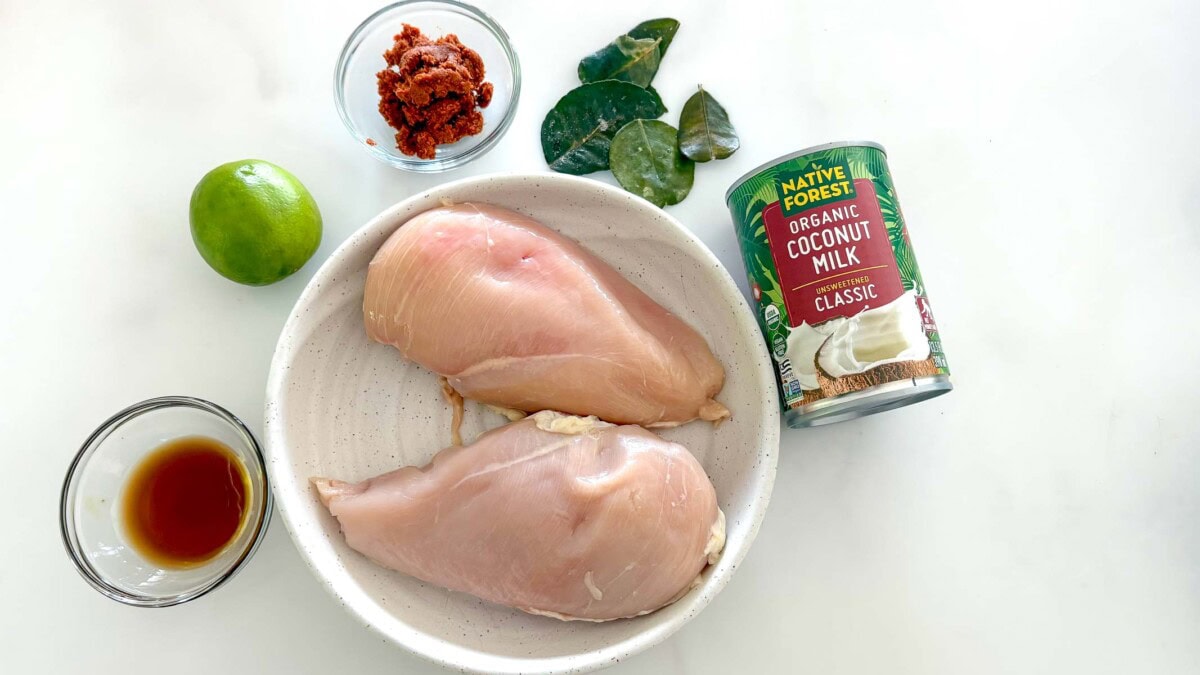 ingredients in coconut poached chicken salad