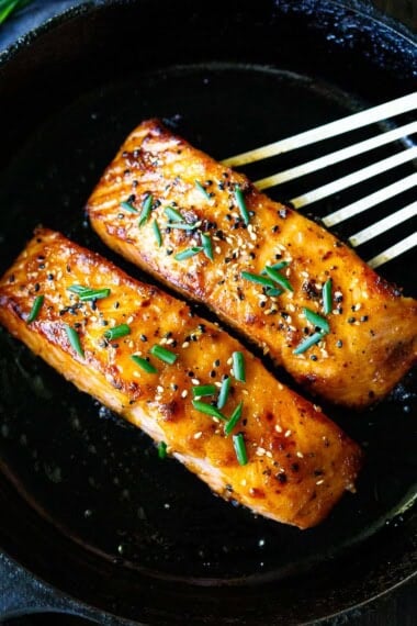 This broiled salmon recipe is incredibly delicious! Tender and flaky on the inside with a golden, crispy miso-glazed top, it's an easy weeknight dinner ready in 15 minutes.