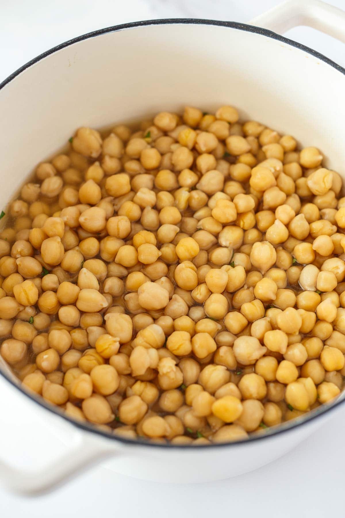 dutch oven with cooked chickpeas.