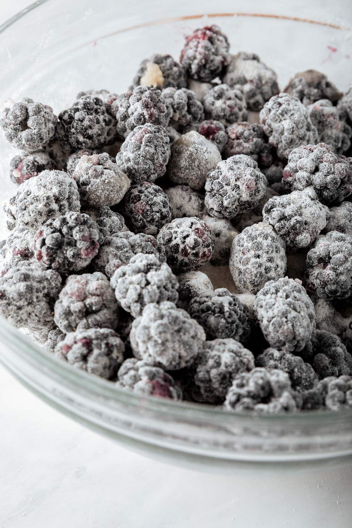 blackberry pie filling- fresh blackberries tossed with flour and sugar.