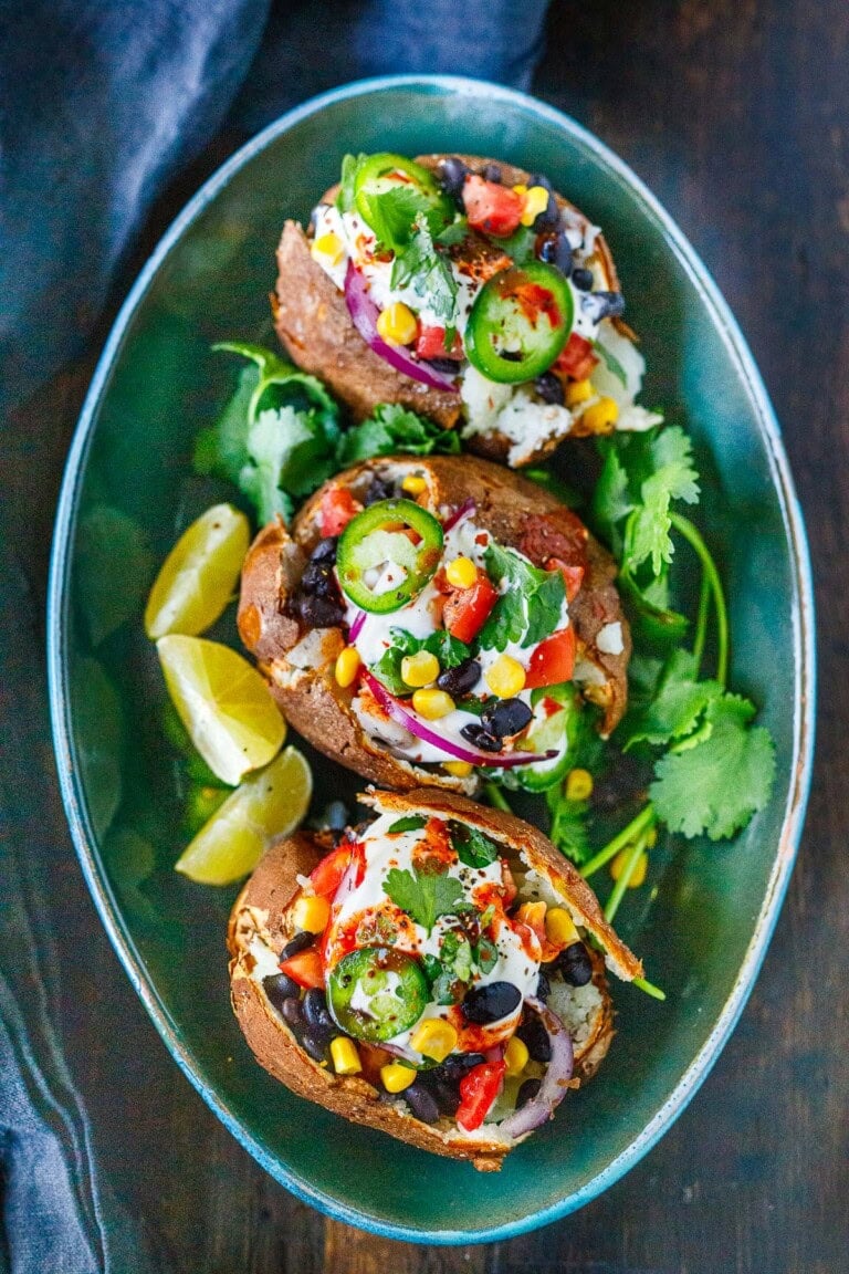 Mexican Stuffed Baked Potatoes, packed with black beans and veggies - a healthy vegetarian dinner idea the whole family will love.