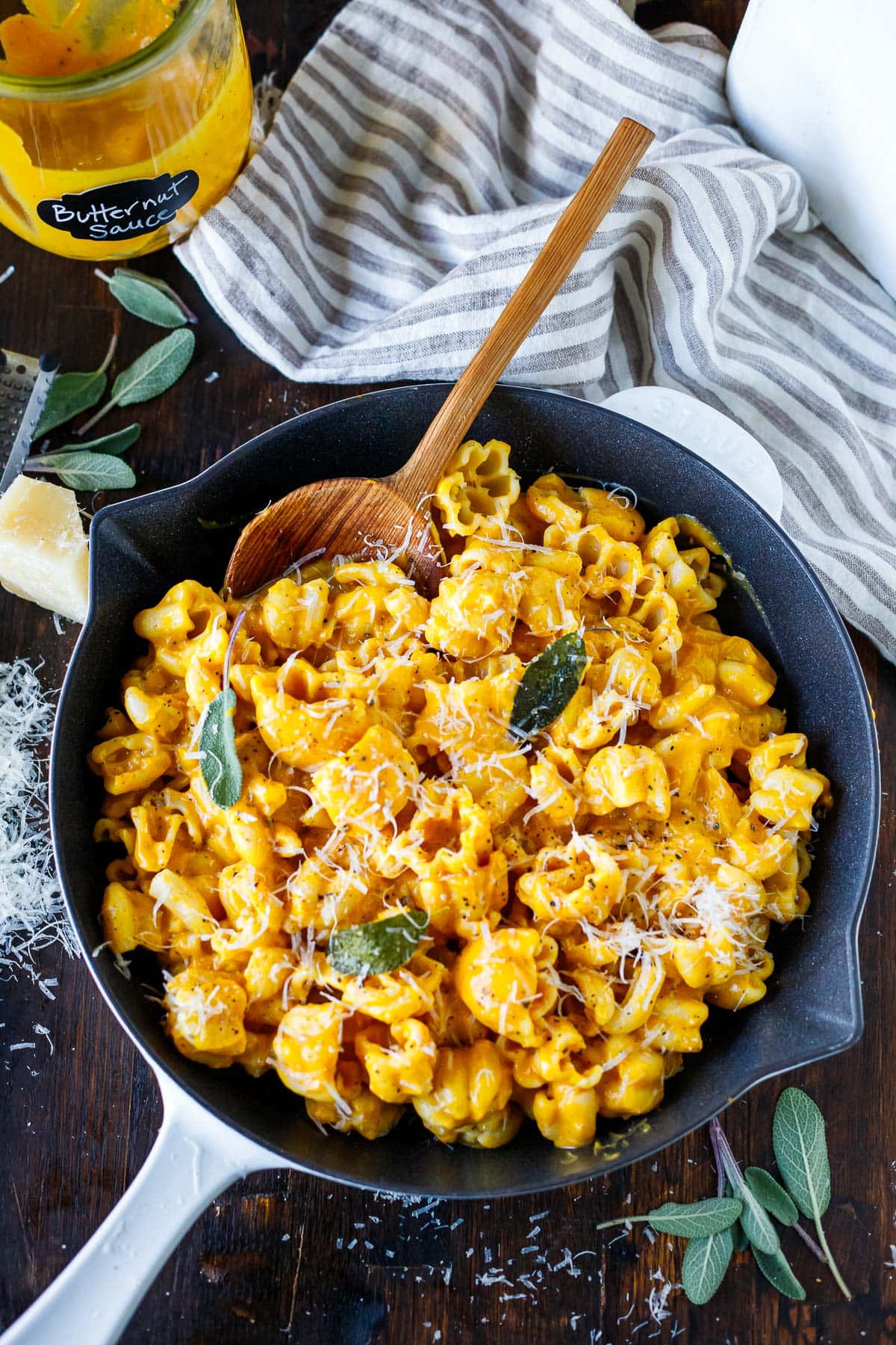 Pasta tossed with butternut pasta sauce.
