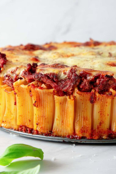 Baked Rigatoni using the honeycomb method.