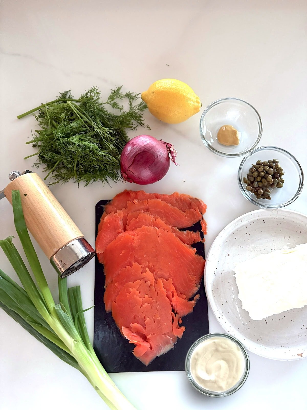 Ingredients in smoked salmon dip recipe. 
