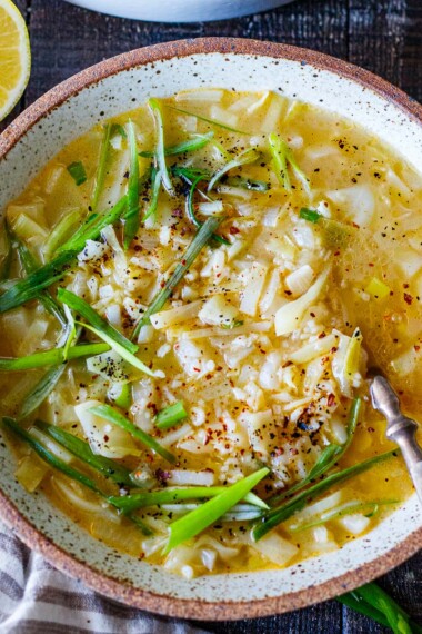 cabbage rice soup with lemon and ginger