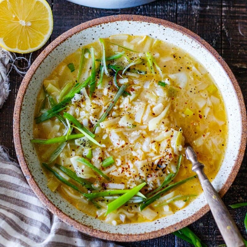 cabbage rice soup with lemon and ginger