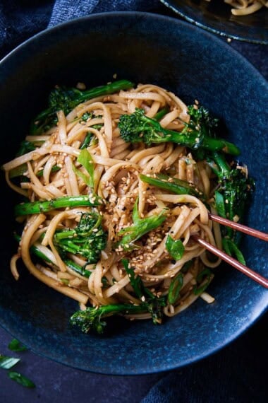 Easy Garlic Noodles are punchy, garlicky, and full of umami flavor! Add tender-crisp veggies or protein- a healthy dinner ready in 30 mins.