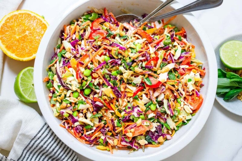 thai crunch salad with peanut dressing