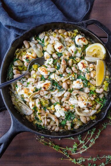 A one-pan, 30 minute, white bean skillet dinner. Creamy and savory!