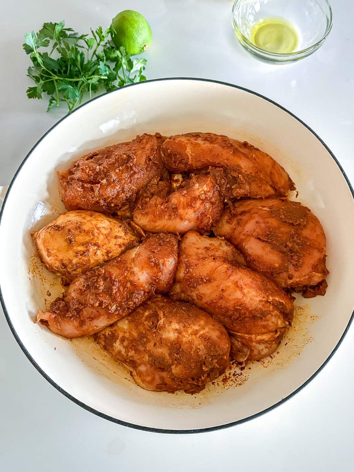 chipotle chicken about to get baked. 