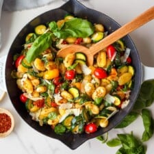 Crispy Pan Fried Gnocchi with Zucchini and Tomatoes
