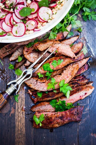 This Grilled Flank Steak with Sweet Corn & Radish Salad is the perfect summer meal-juicy grilled steak served over a fresh corn salad with crisp radishes, herbs, and a bright vinaigrette. Healthy, flavorful, and ready in 35 minutes.