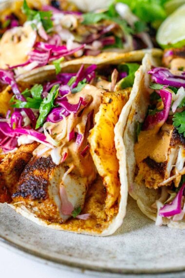 mahi mahi tacos with grilled pineapple and chipotle sauce