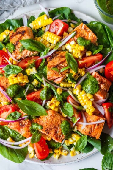 salmon salad with corn and tomatoes