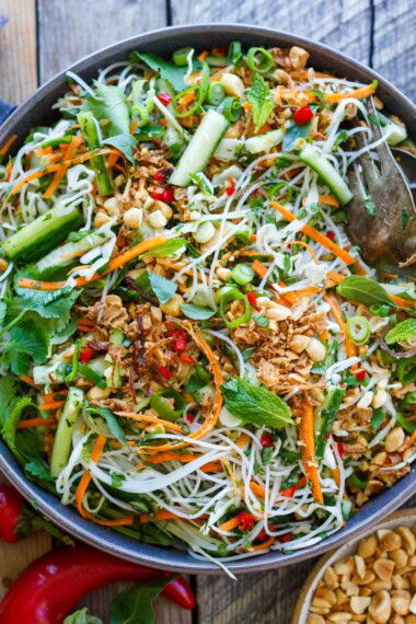 This Vietnamese Vermicelli Salad is made with rice noodles, crisp vegetables, fresh herbs, and a tangy Vietnamese dressing. A light, healthy meal perfect for lunch or dinner.