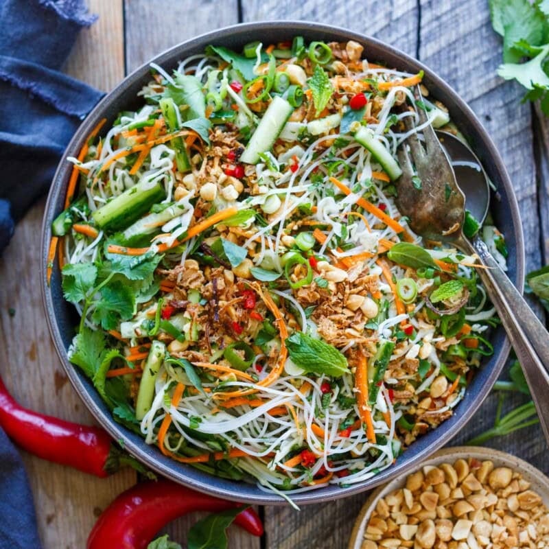 This Vietnamese Vermicelli Salad is made with rice noodles, crisp vegetables, fresh herbs, and a tangy Vietnamese dressing. A light, healthy meal perfect for lunch or dinner.