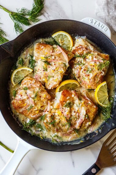 This Lemon Butter Cod is golden and flaky, finished in a bright, buttery lemon sauce with fresh dill. An elegant, easy cod recipe that's ready in just 30 minutes!