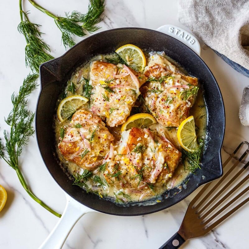 This Lemon Butter Cod is golden and flaky, finished in a bright, buttery lemon sauce with fresh dill. An elegant, easy cod recipe that's ready in just 30 minutes!