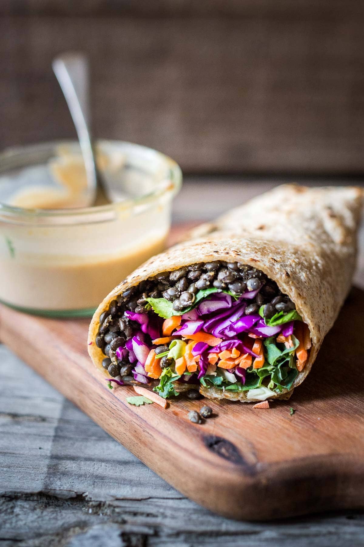Spicy Lentil Wraps with tahini sauce