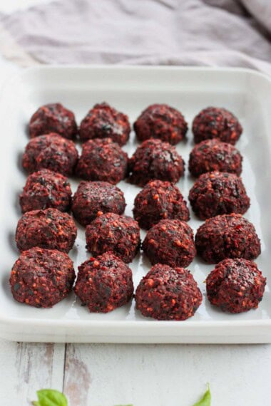 vegan meatballs on a platter