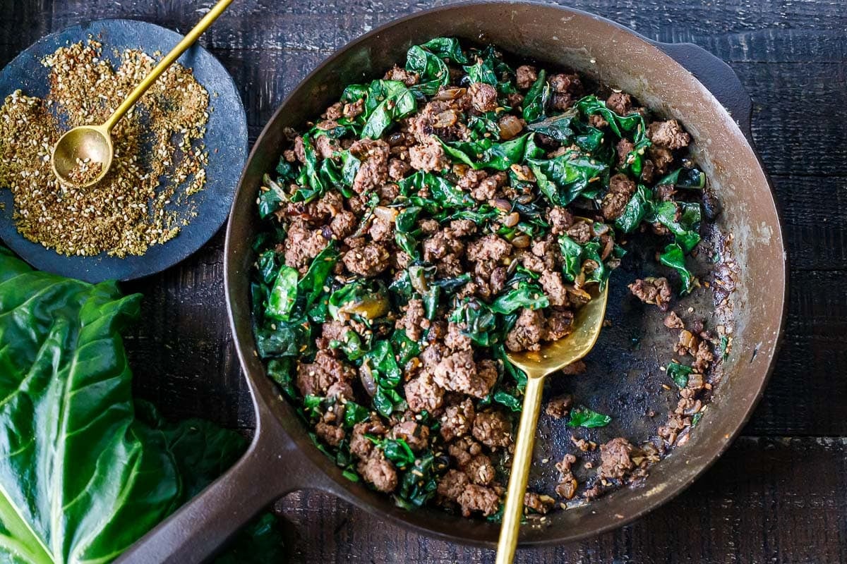 Za'atar Beef and Greens | Feasting At Home